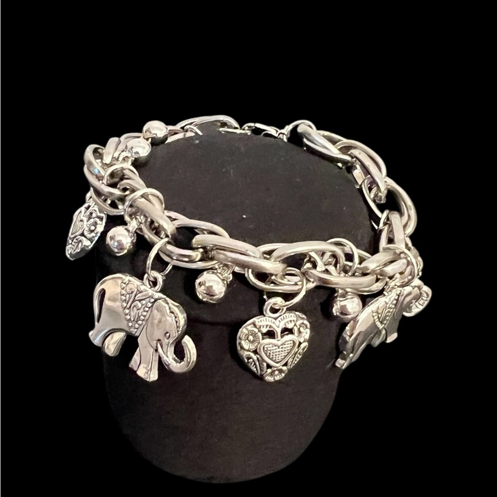 Elephant charm bracelet silver plated